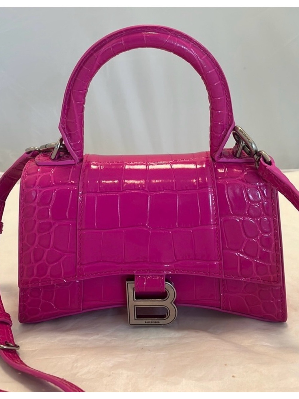 Balenciaga Mini Croc Embossed Hourglass crossbody bag